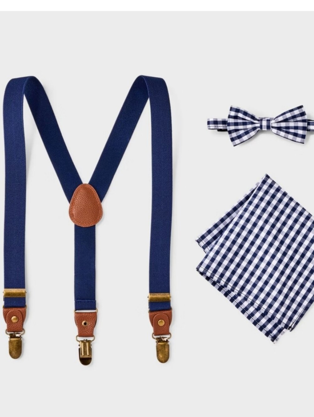 Boys' 3pc Gingham Suspender Set - Cat & Jack Navy Blue